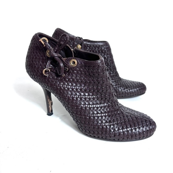 DIOR: Dark Brown, Woven Leather & "CD" Logo Ankle Boots/Booties Sz: 9M - Picture 1 of 12